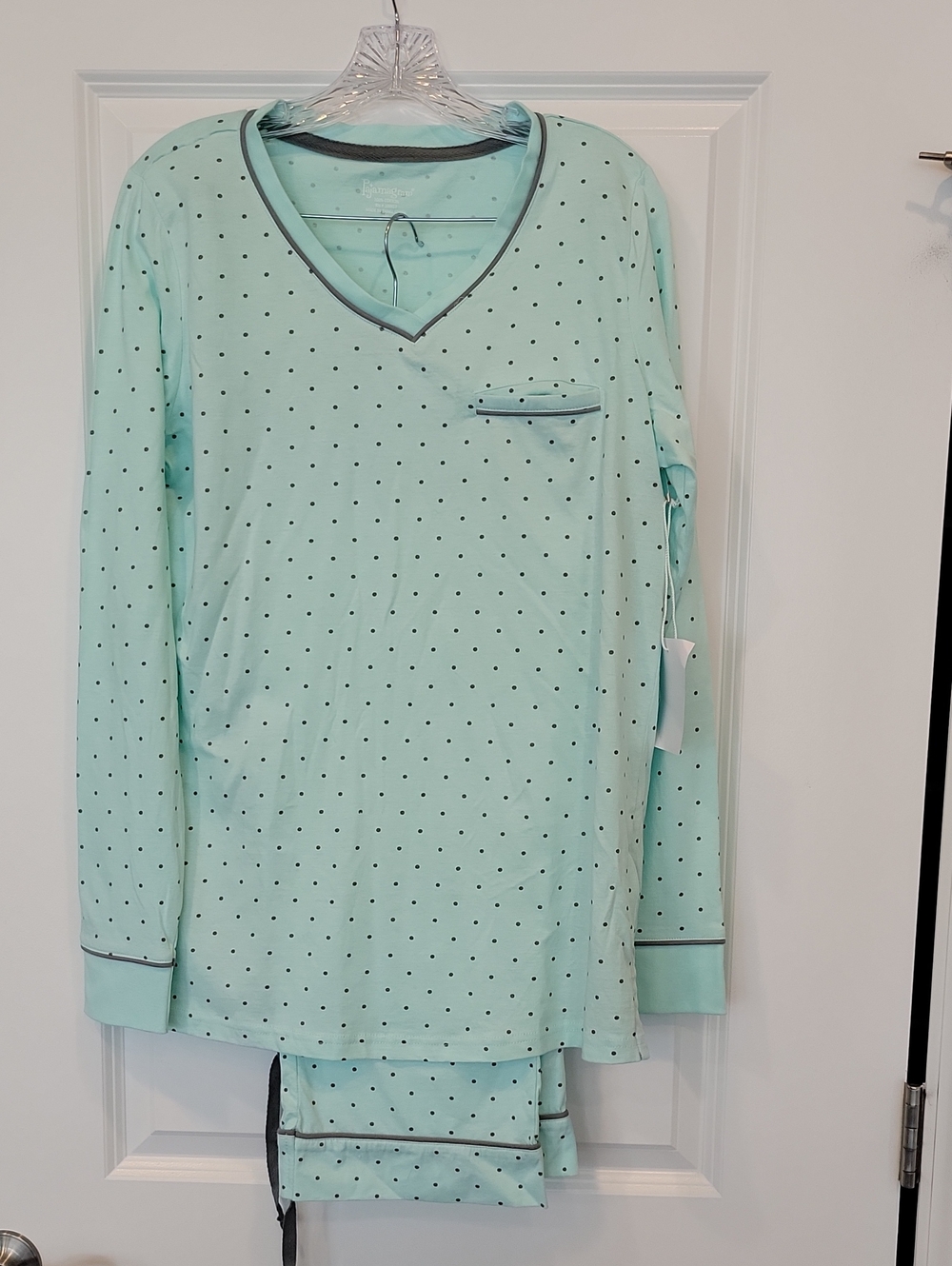 PajamaGram Women's Mint Polka Dot Tunic Top/Elasticized Waist Pant Medium NWT
